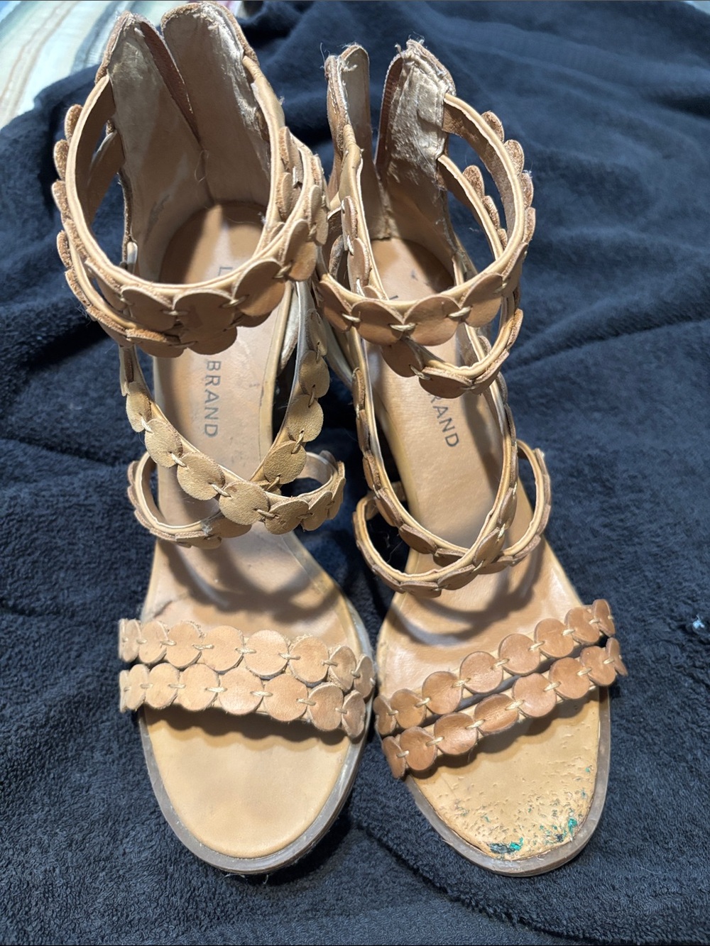 Lucky Brand Tan Floral Leather Strappy Sandals